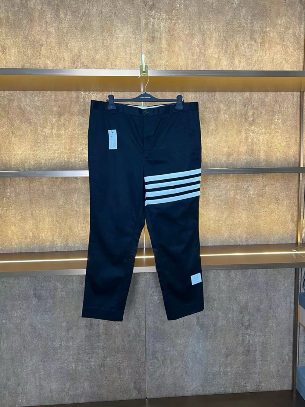 Authentic Thom Browne Black Chinos with White Four-Bar Stripe